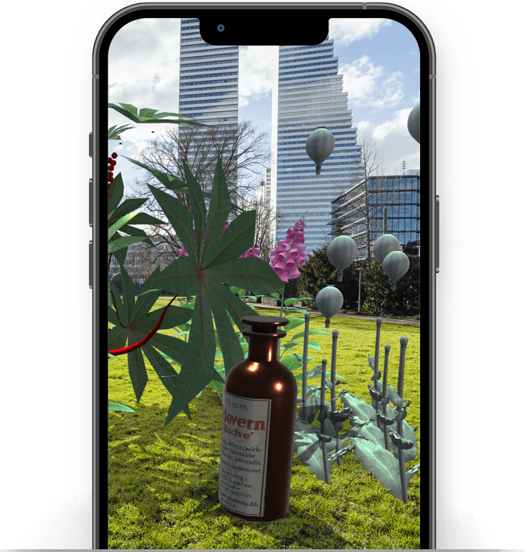 interaktive 3D Kunstwerke in AR vor den Roche-T&uuml;rmen