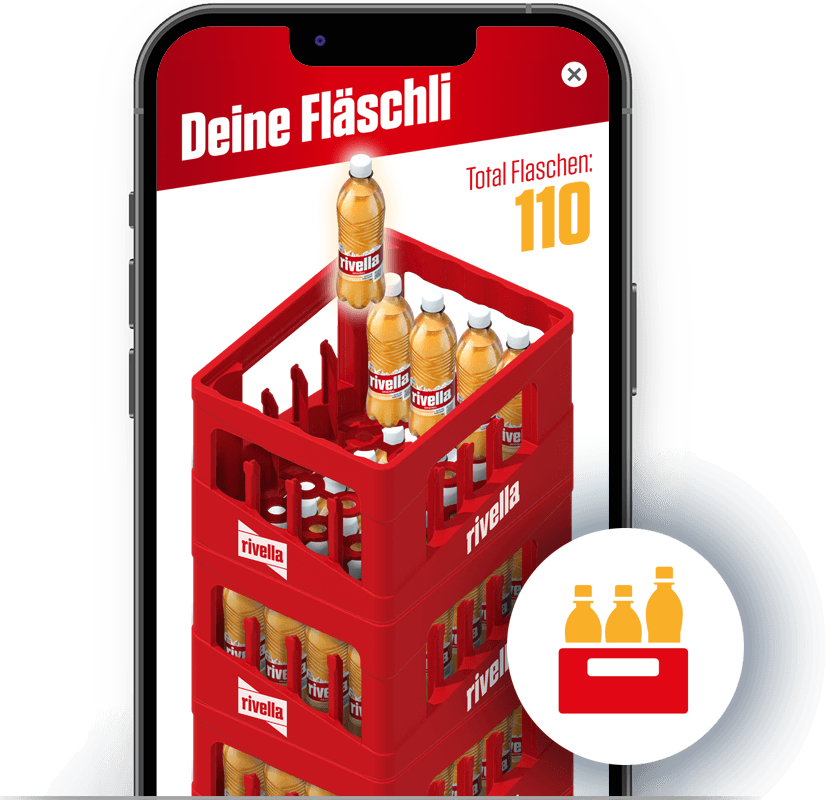 Rivella Harasse zu f&uuml;llen als Wochenaufgabe. Wer 24 virtuelle Fl&auml;schli sammelt, ist automatisch beim Wettbewerb qualifiziert
